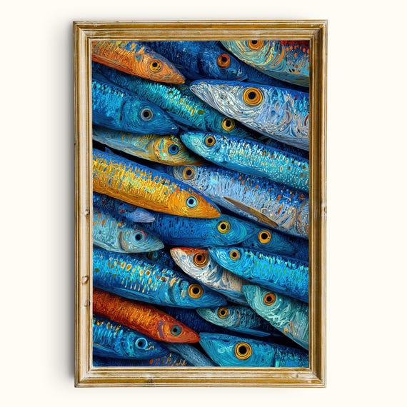 Vibrant School Of Fish Printable Wall Art Coastal Kitchen Decor Digital Download