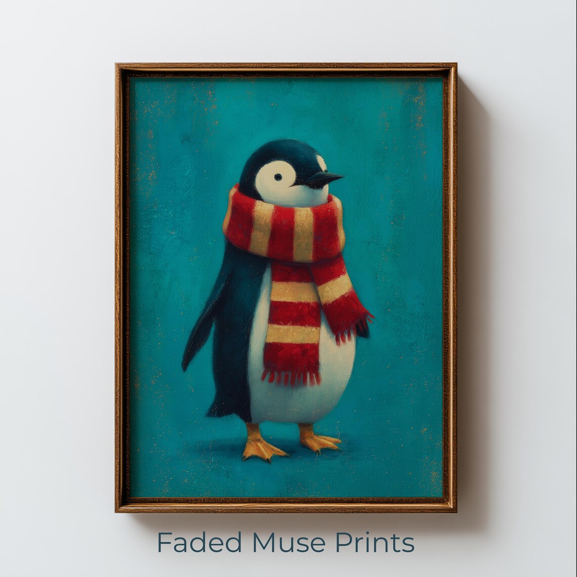 Vintage Penguin Art Print, Cozy Winter Animal