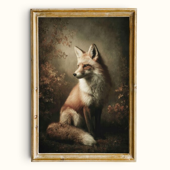 Vintage Fox Portrait Print Dark Academia Decor Digital Download