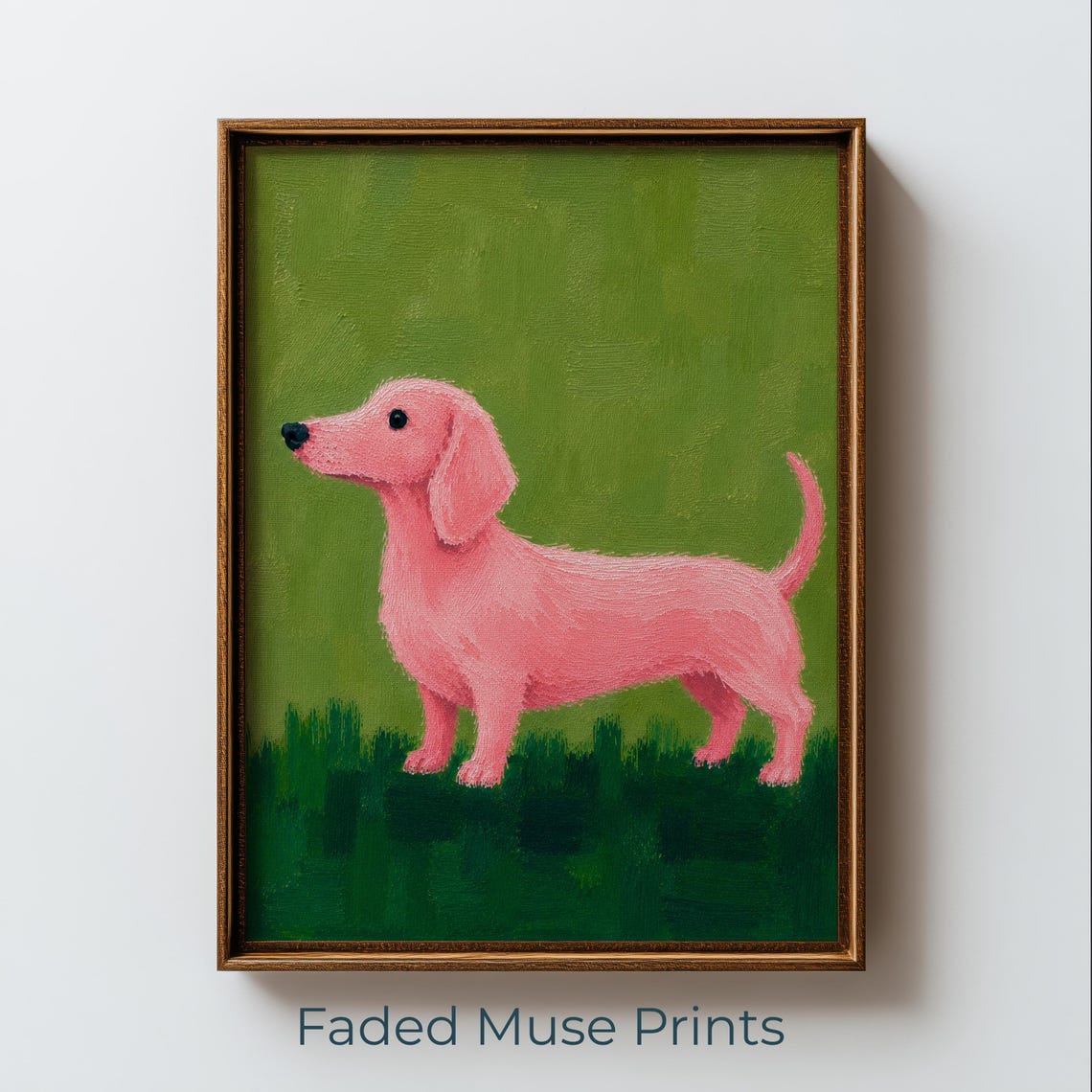 Pink Dachshund Retro Dog Portrait Modern Whimsical Colorful Wall Art