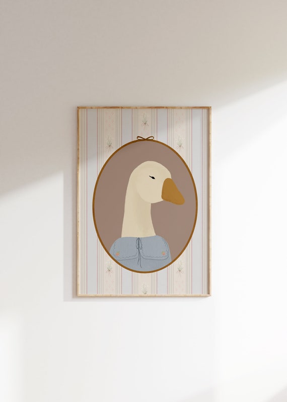 Vintage Goose Print, Girls Room Nursery Decor