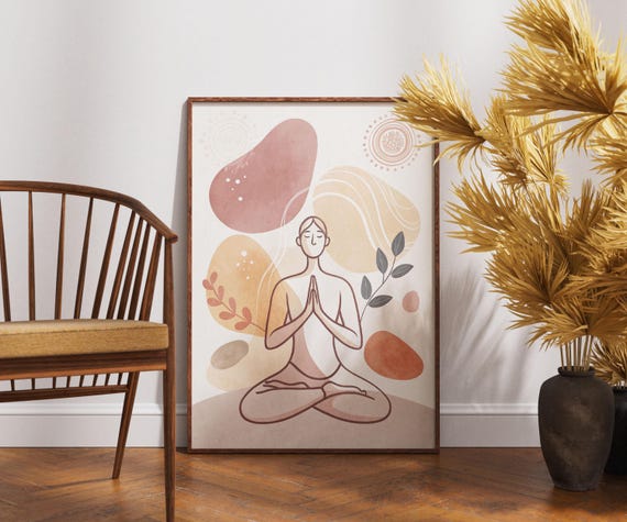 Mindfulness Yoga Poster Minimalist Meditation Wall Art Boho Zen Decor Tranquil Wellness Print Peaceful Spiritual Artwork
