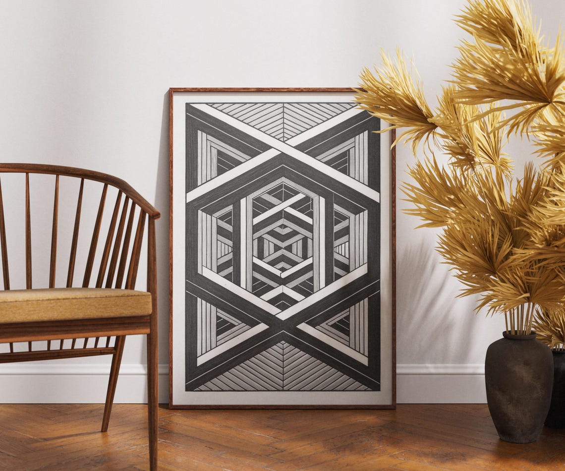 Geometric Optical Illusion Black White Abstract Pattern Poster