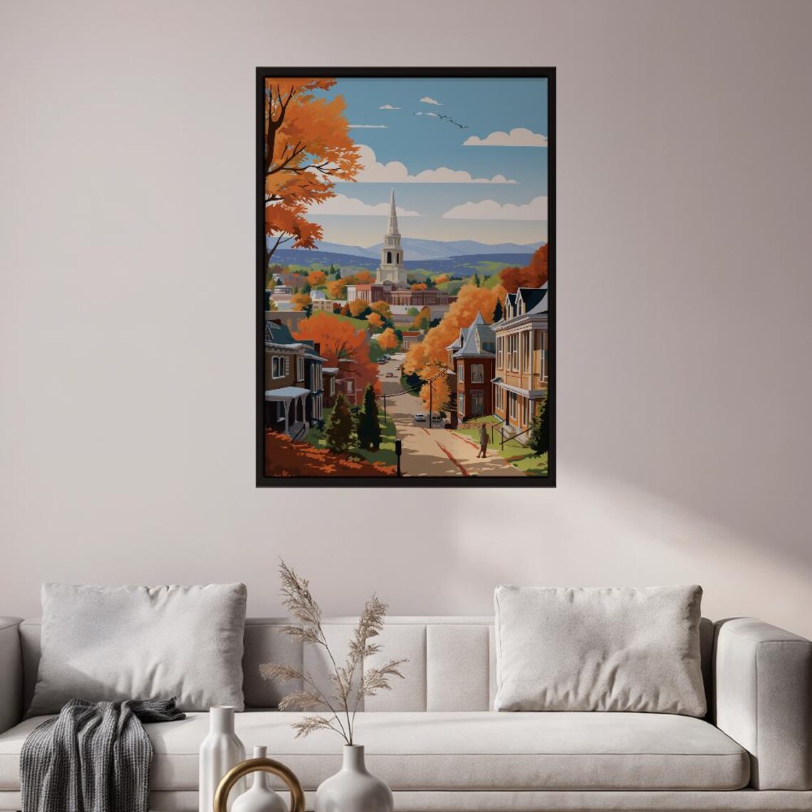 Autumn New England Village Townscape Fall Foliage Church Steeple Wall Art