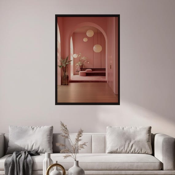 Blush Pink Minimalist Interior Poster Modern Architectural Wall Art Serene Elegant Home Decor Print Tranquil Sophisticated Room