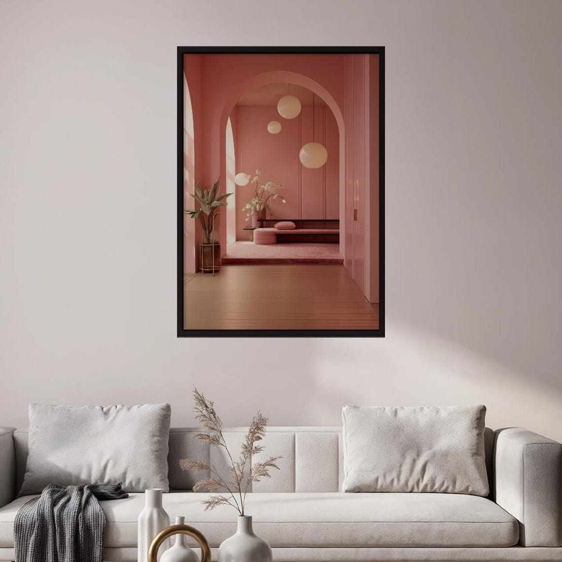 Blush Pink Arched Interior Architectural Minimalist Wall Art
