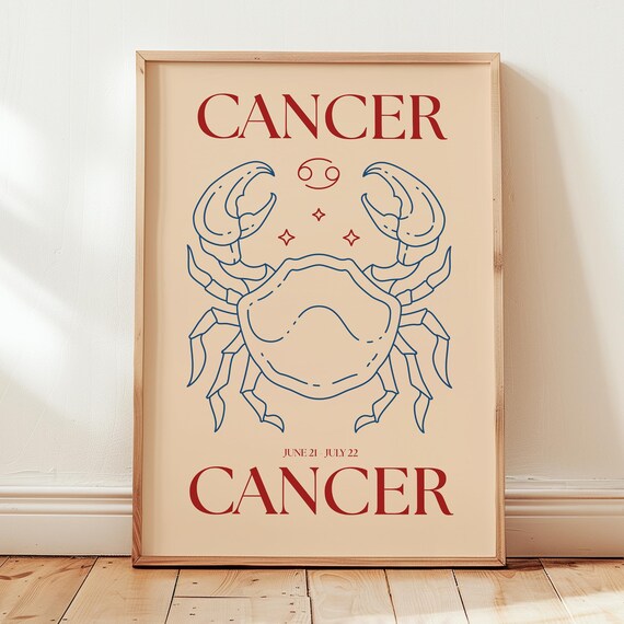 Cancer Zodiac Crab Sign June 21 July 22 Astrology Horoscope Poster