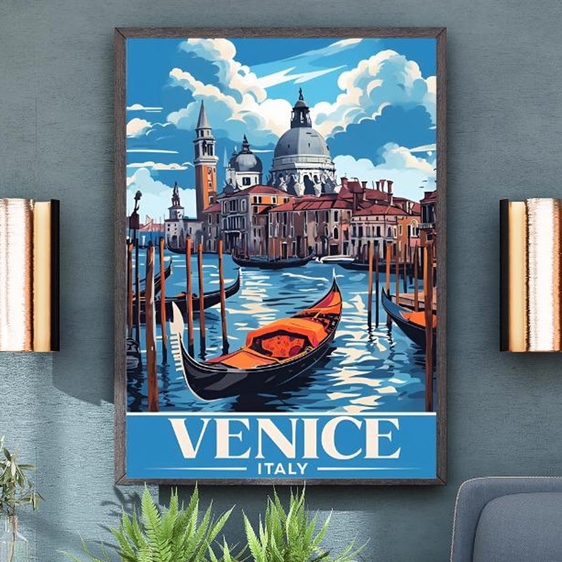 Venice Italy Gondolas Basilica Dome Blue Lagoon View Art Poster