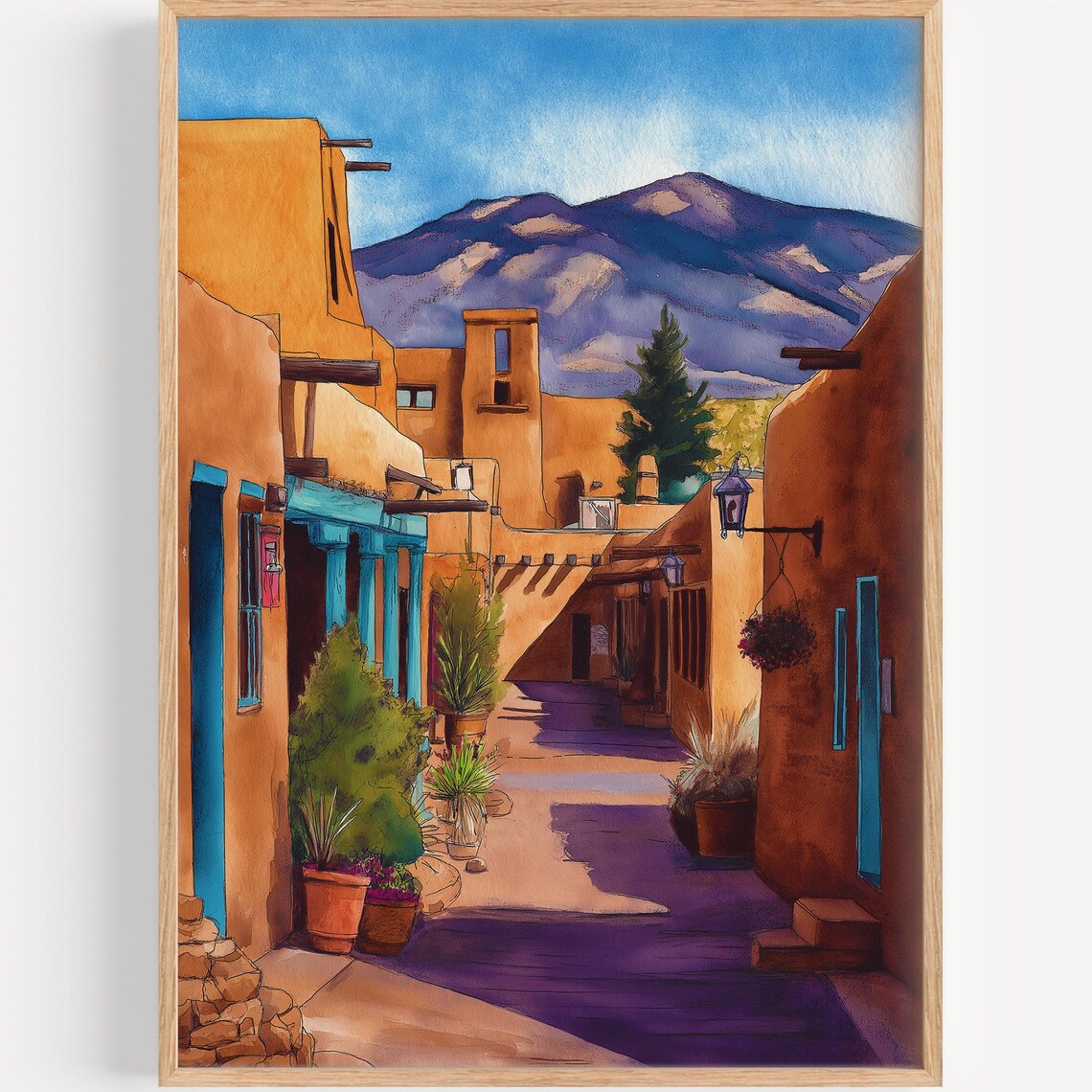 Santa Fe Watercolor Travel Poster, New Mexico