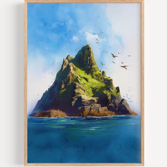 Skellig Michael Watercolor Painting Wall Art Print Travel Poster Ireland Decor Illustration Home