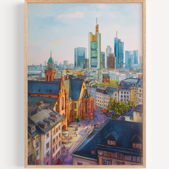 Frankfurt Watercolor Painting Wall Art Print Europe Travel Poster Germany Decor Illustration Home