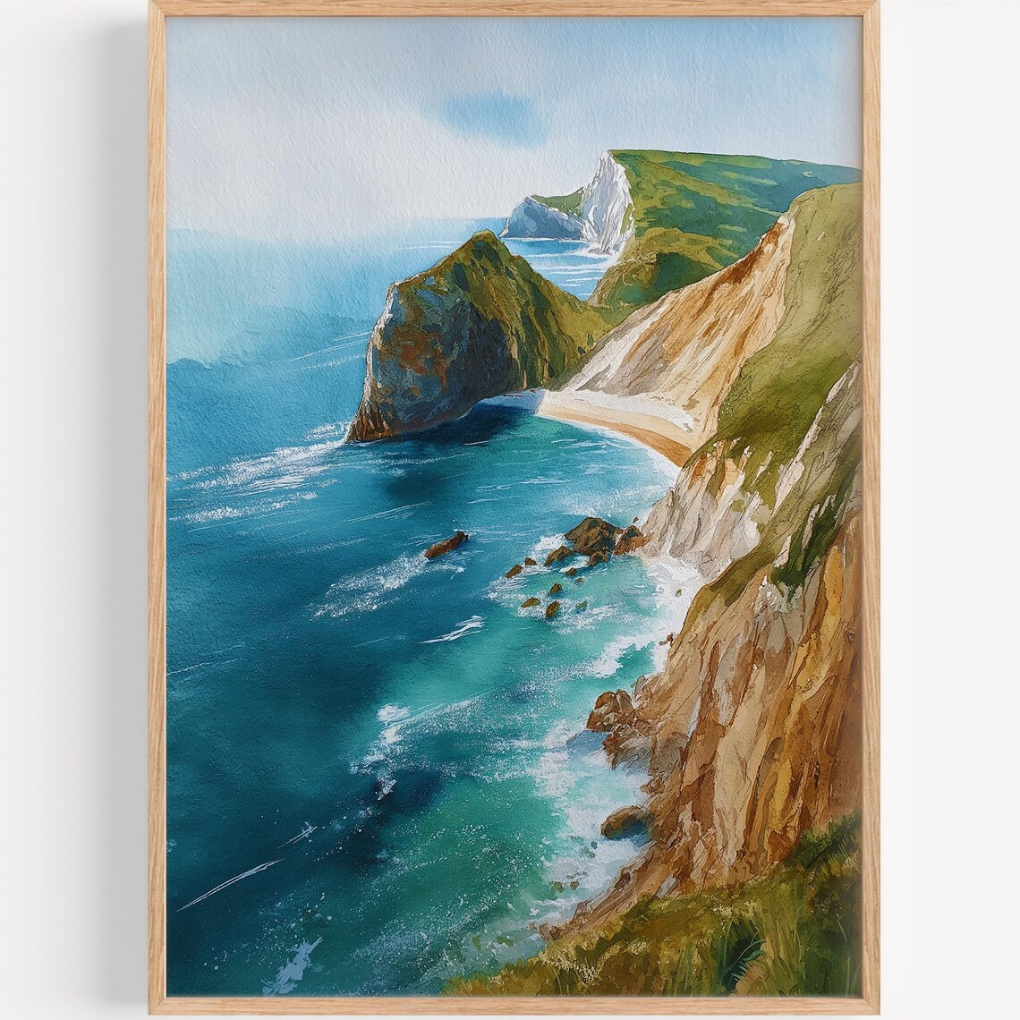 Jurassic Coast Watercolor Travel Poster, Dorset Decor