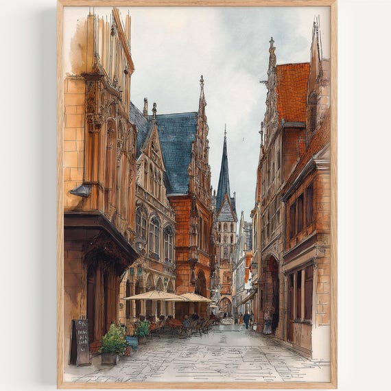 Bremen Watercolor Painting Wall Art Print Germany Travel Poster Decor Illustration Home