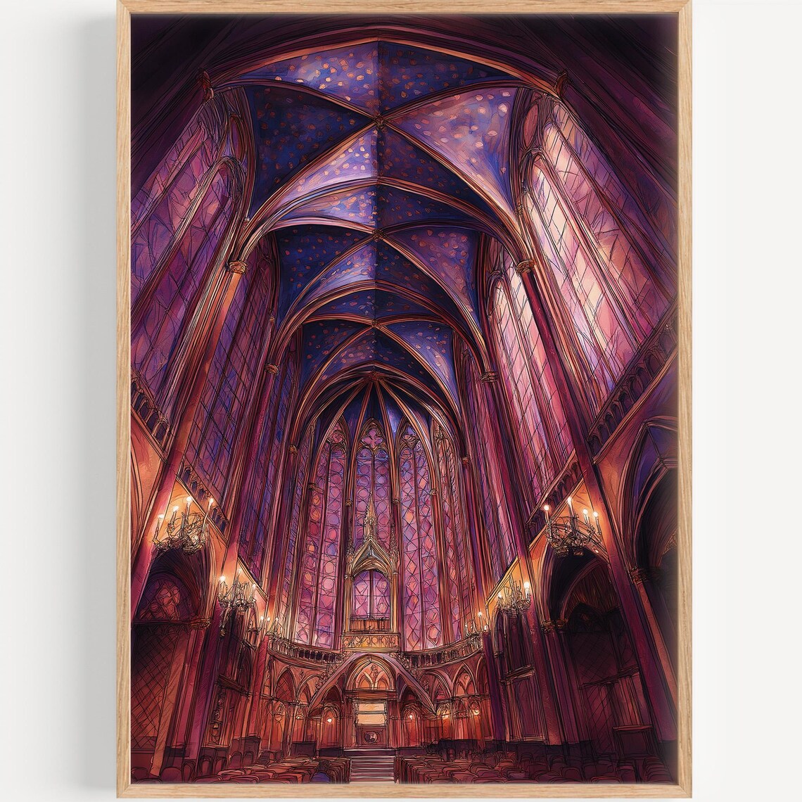 Sainte-Chapelle Watercolor Painting Travel Poster, Paris