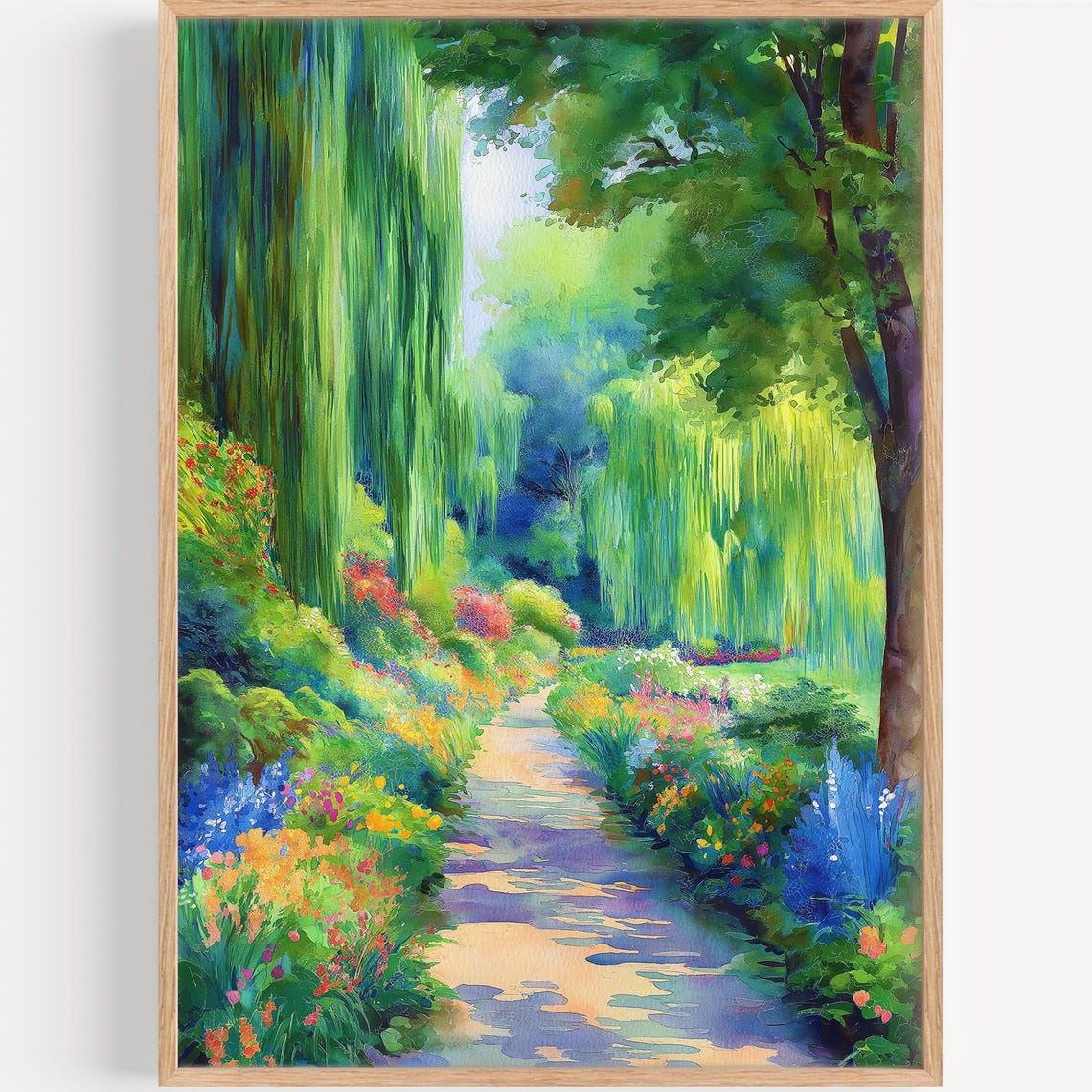 Claude Monet Garden Giverny Watercolor Weeping Willows Path Art Poster