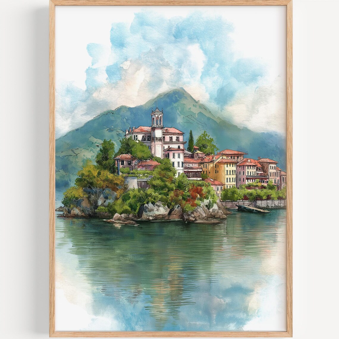 Isola Bella Watercolor Travel Poster, Italy Wall Art