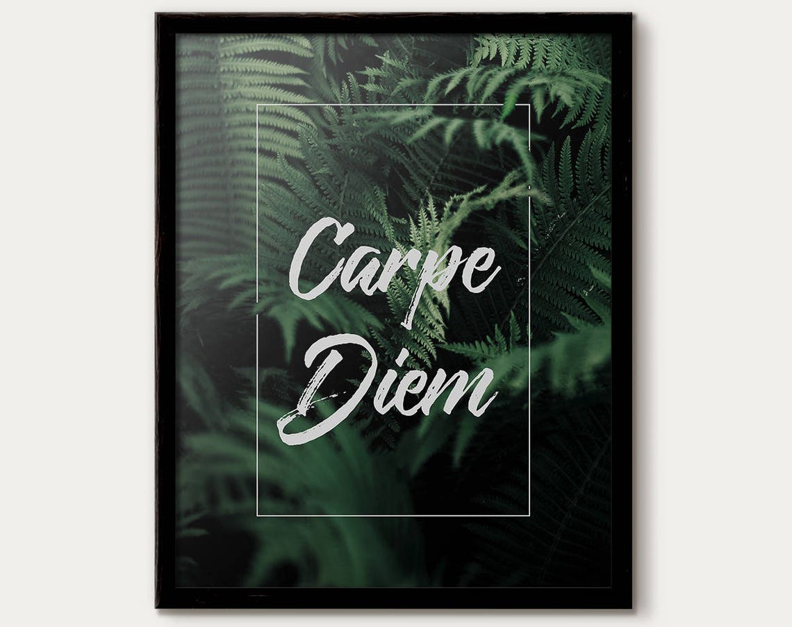 Carpe Diem Fern Botanical Photography Script Typography Poster