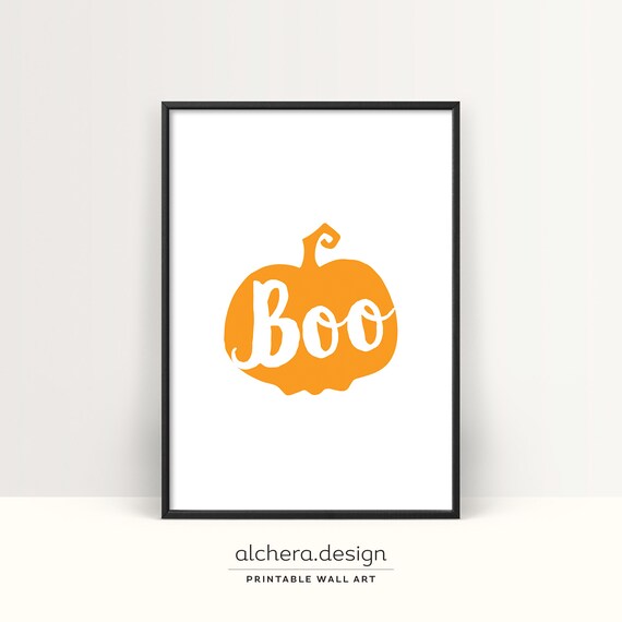 Boo Pumpkin Orange Cute Halloween Fall Decor Sign Art Poster