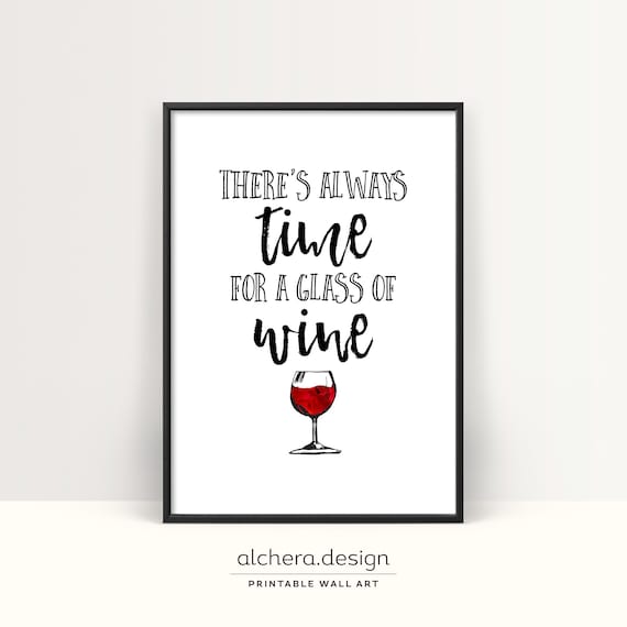 There's Always Time for a Glass of Wine Quote Poster for Kitchen Bar Decor