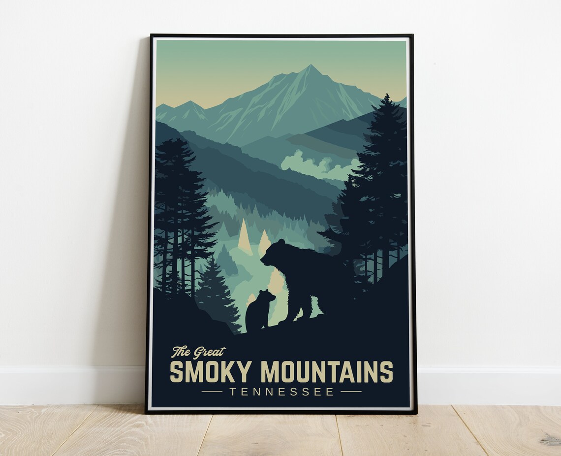 Great Smoky Mountains Vintage Travel Poster, Bears