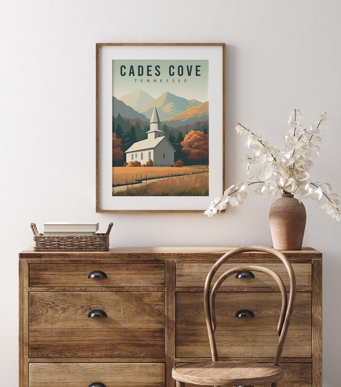 Cades Cove Church, Smoky Mountains Tennessee Travel Poster - Image 3
