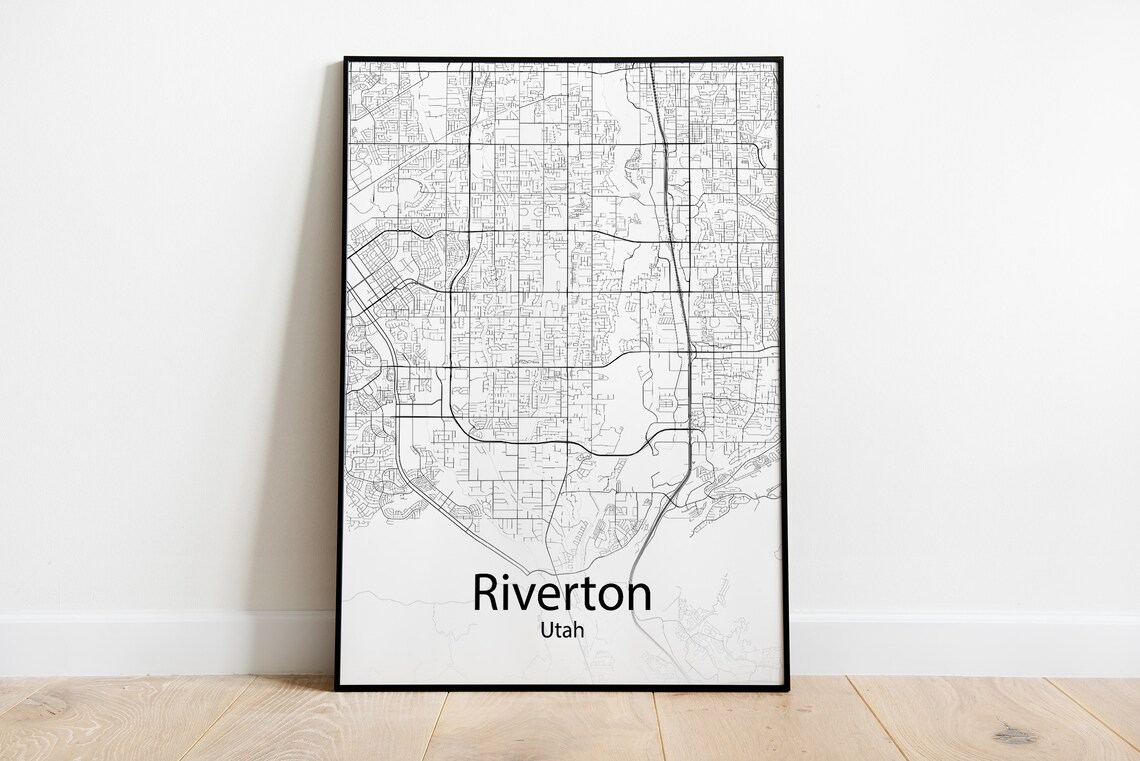 Riverton Utah Minimalist Black and White City Street Map Poster