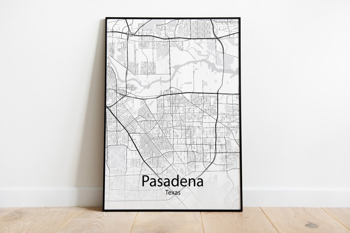 Pasadena Texas Classic Black and White Modern City Map Poster Gift