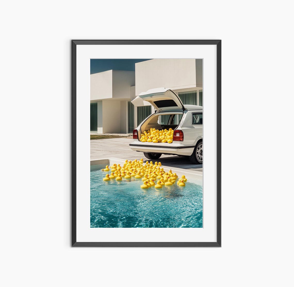 Rubber Ducks Pool Party Vintage Car Funny Surreal Photography Poster