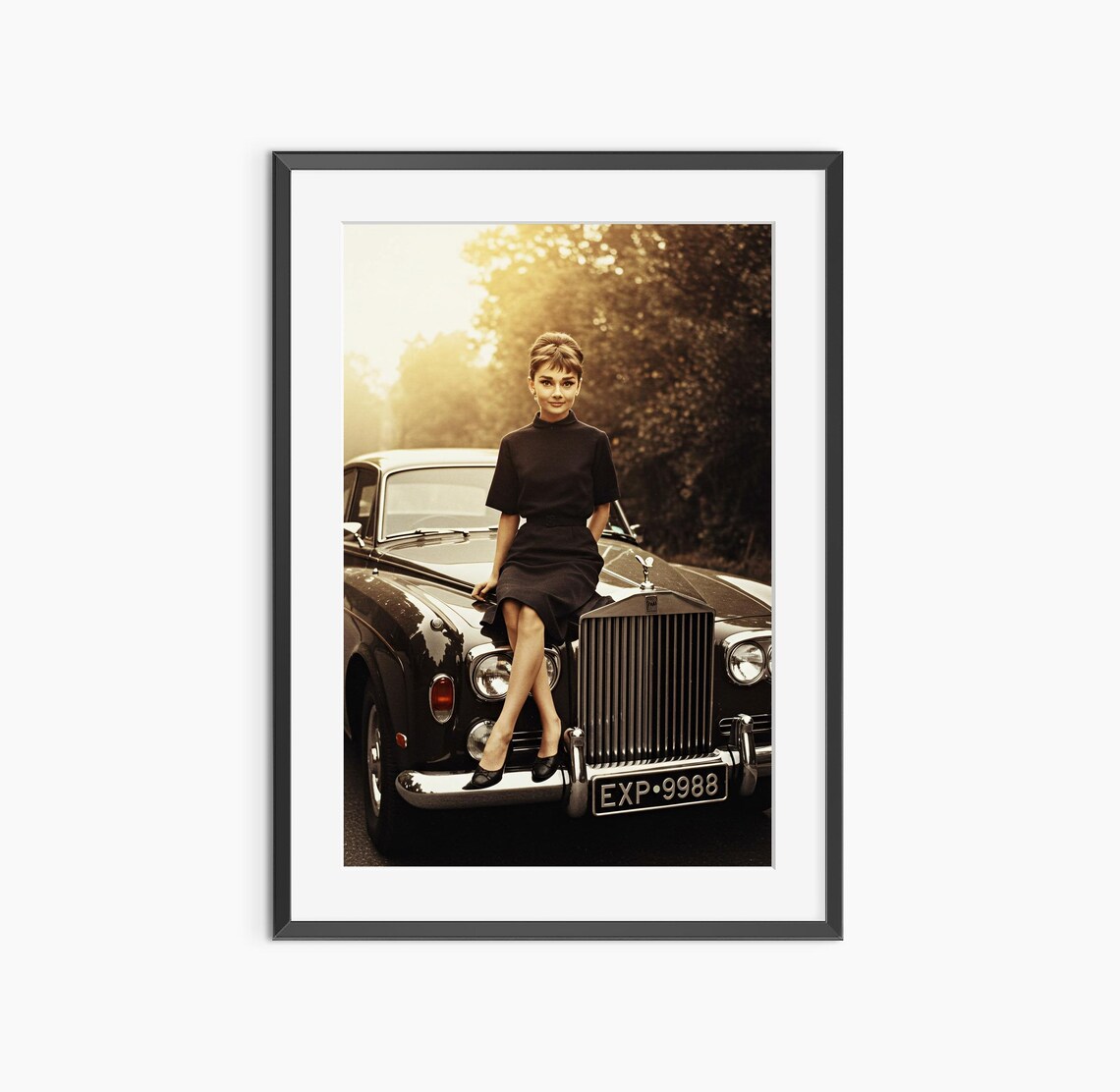 Vintage Glamour Woman With Classic Car Retro Fashion Photo Print