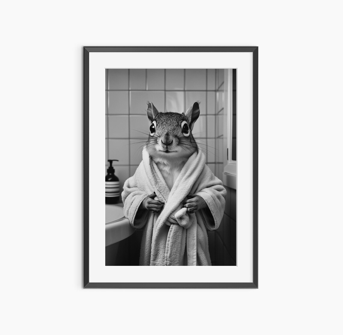 Squirrel Print Photography Prints Bathroom Wall Art Funny Poster Black And White Museum Grade