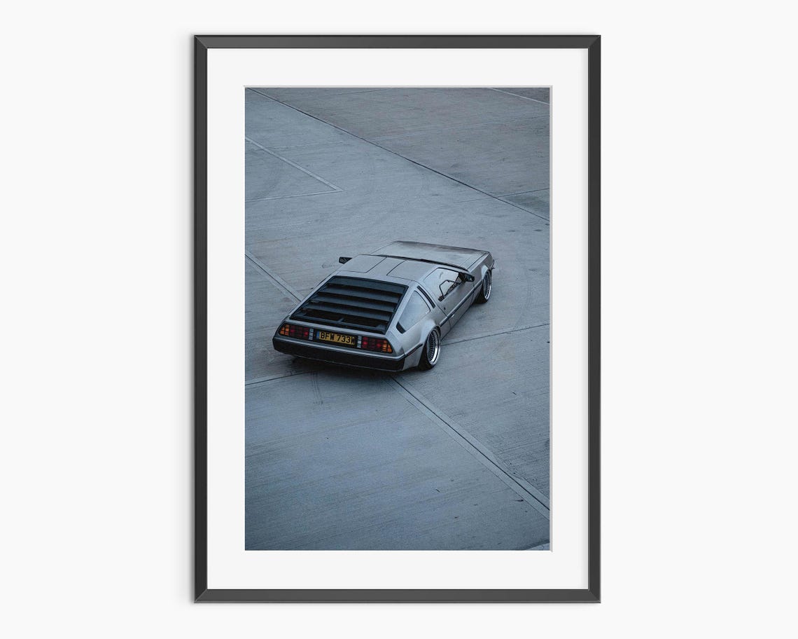 DeLorean DMC 12 Rear View Silver Stainless Steel Classic Car Poster
