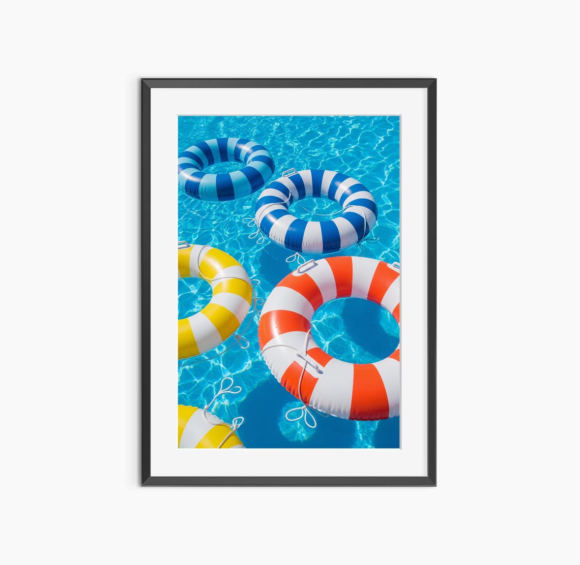 Colorful Striped Pool Floats in Blue Swimming Pool Summer Photo Poster