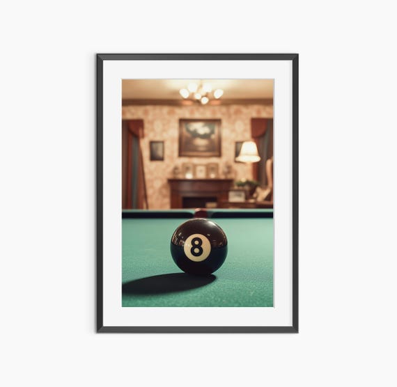 Magic 8 Ball on Green Pool Table Billiards Room Photo Poster