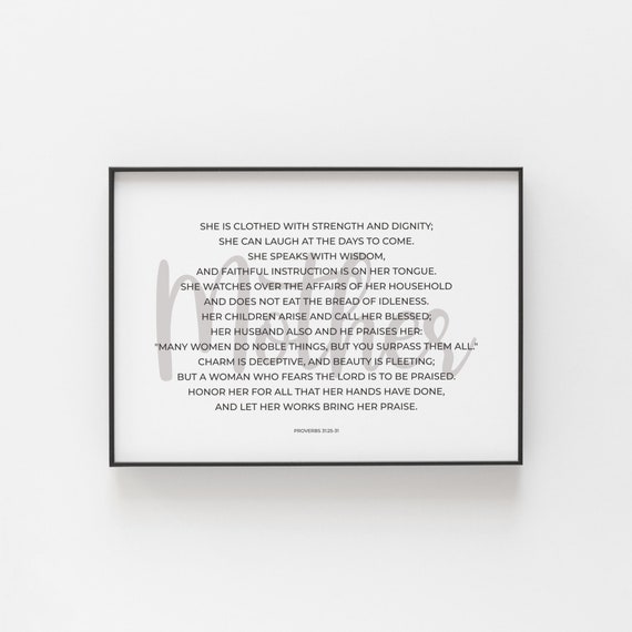 Proverbs 3125 31 Bible Verse Wall Art Christian Mothers Day Gift Minimalist Christian Scripture Wall Art