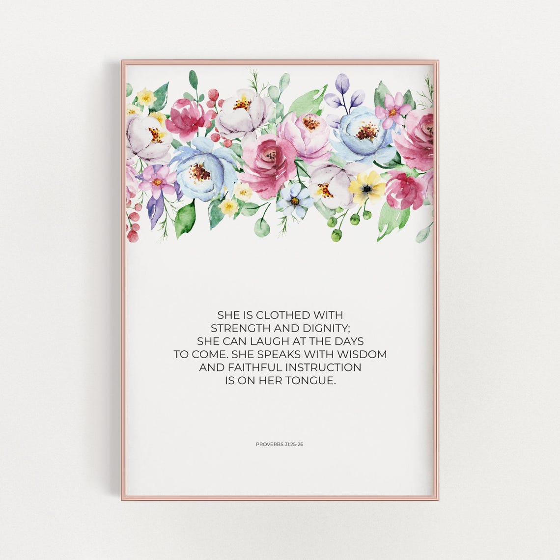 Proverbs 3125 26 Bible Verse Wall Art Christian Mothers Day Gift She Is Clothed With Strength And Dignity Scripture
