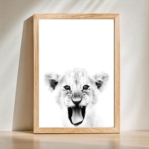 Baby Lion Poster, Modern Wildlife Portrait