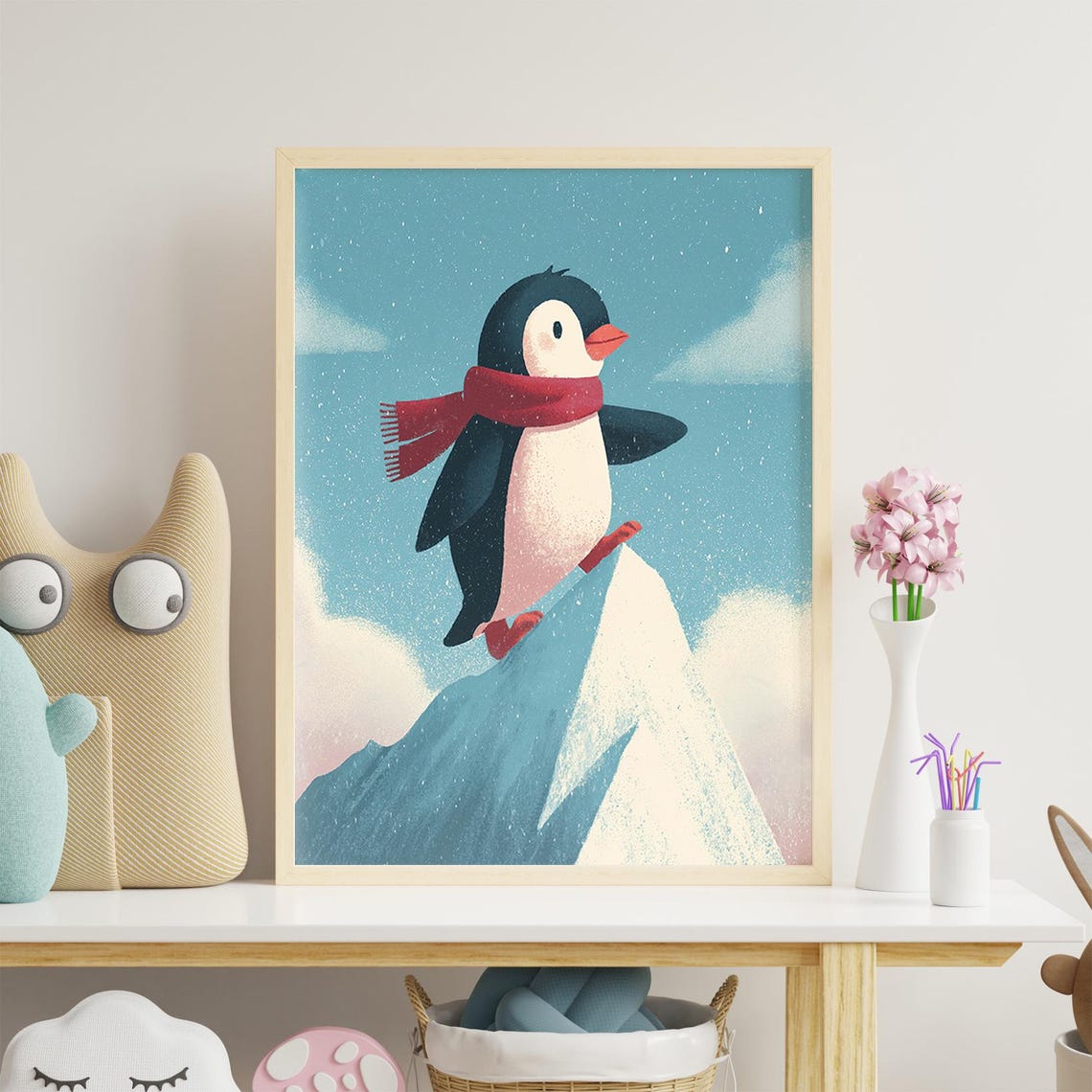 Penguin Nursery Print Playful Kids Room Art