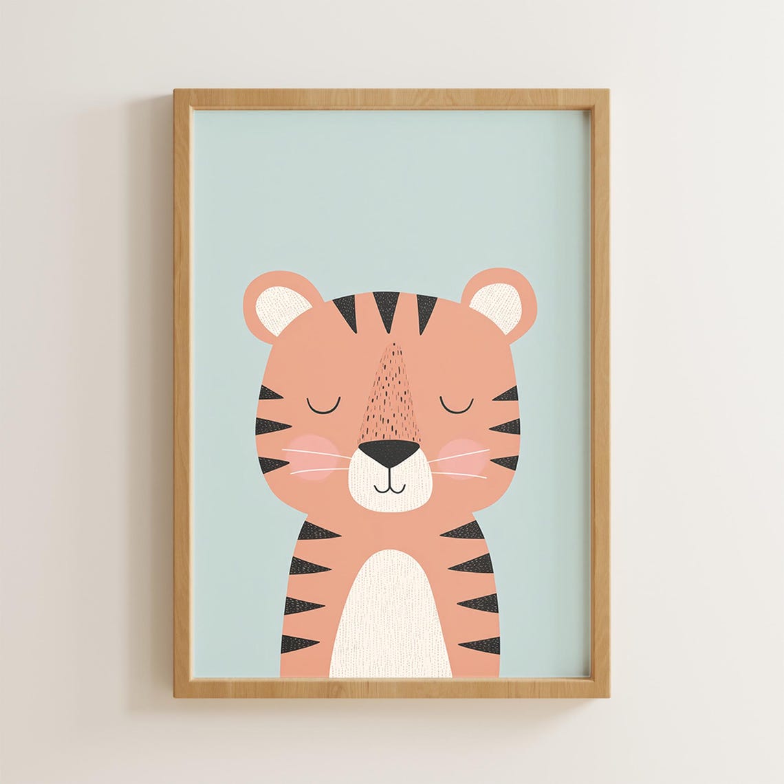 Playful Baby Tiger Mint Green Nursery Cute Animal Kids Room Print
