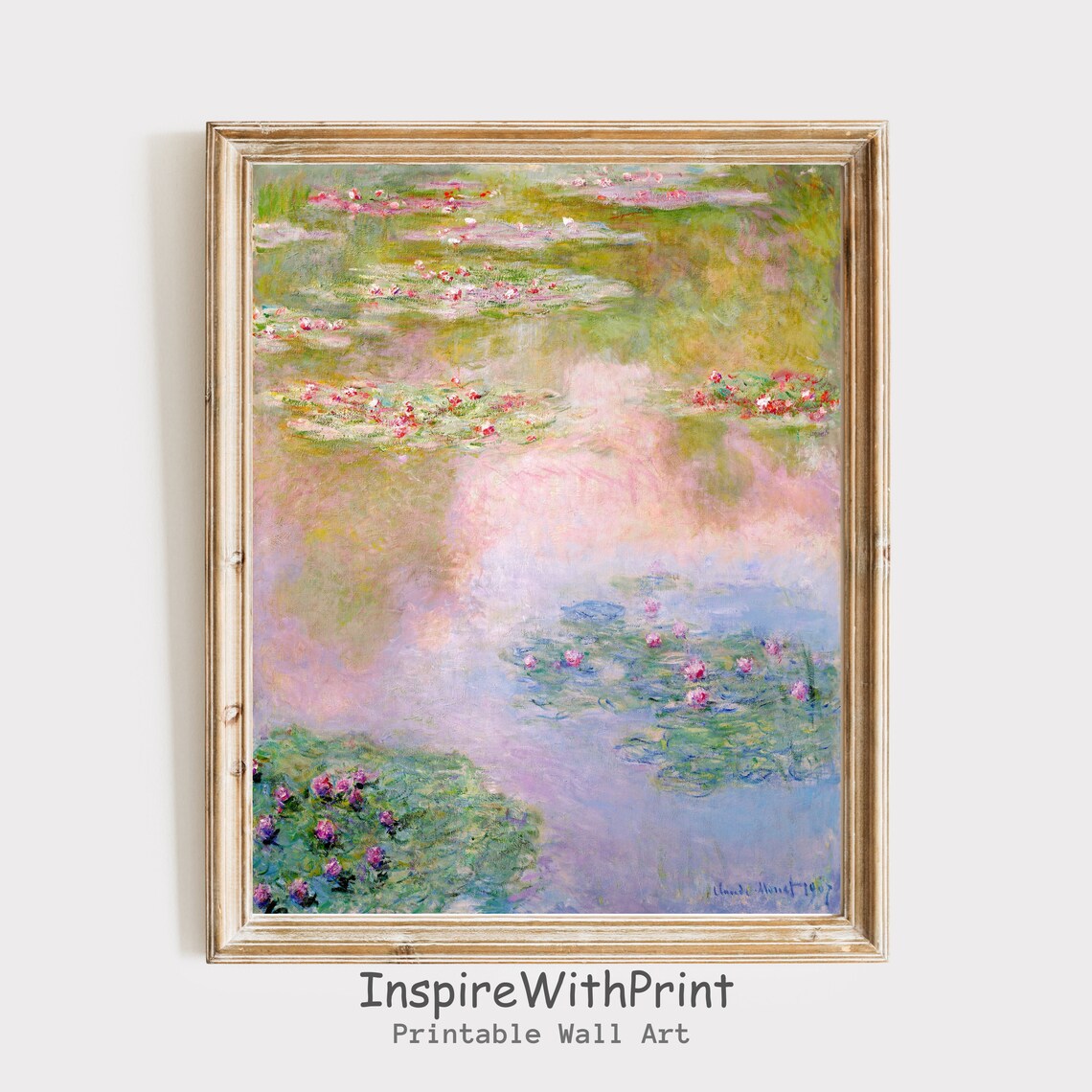 Monet Water Lilies Vintage Art Print, Pastel Landscape