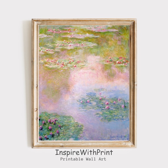 Monet Water Lilies Vintage Art Print, Pastel Landscape