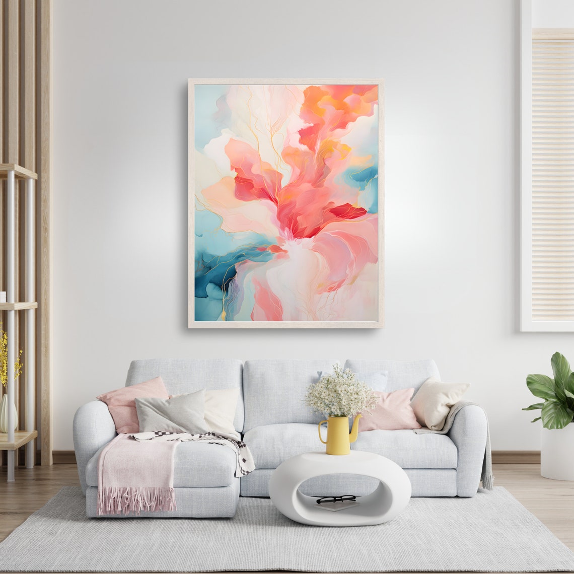Dreamy Abstract Pink Blue and Coral Pastel Fluid Ink Art Poster