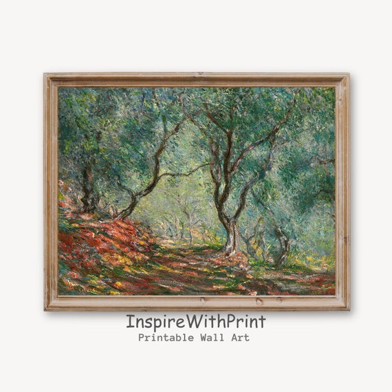 Vintage Trees Landscape Painting Claude Monet Art Country Cottage Print Farmhouse Wall Decor
