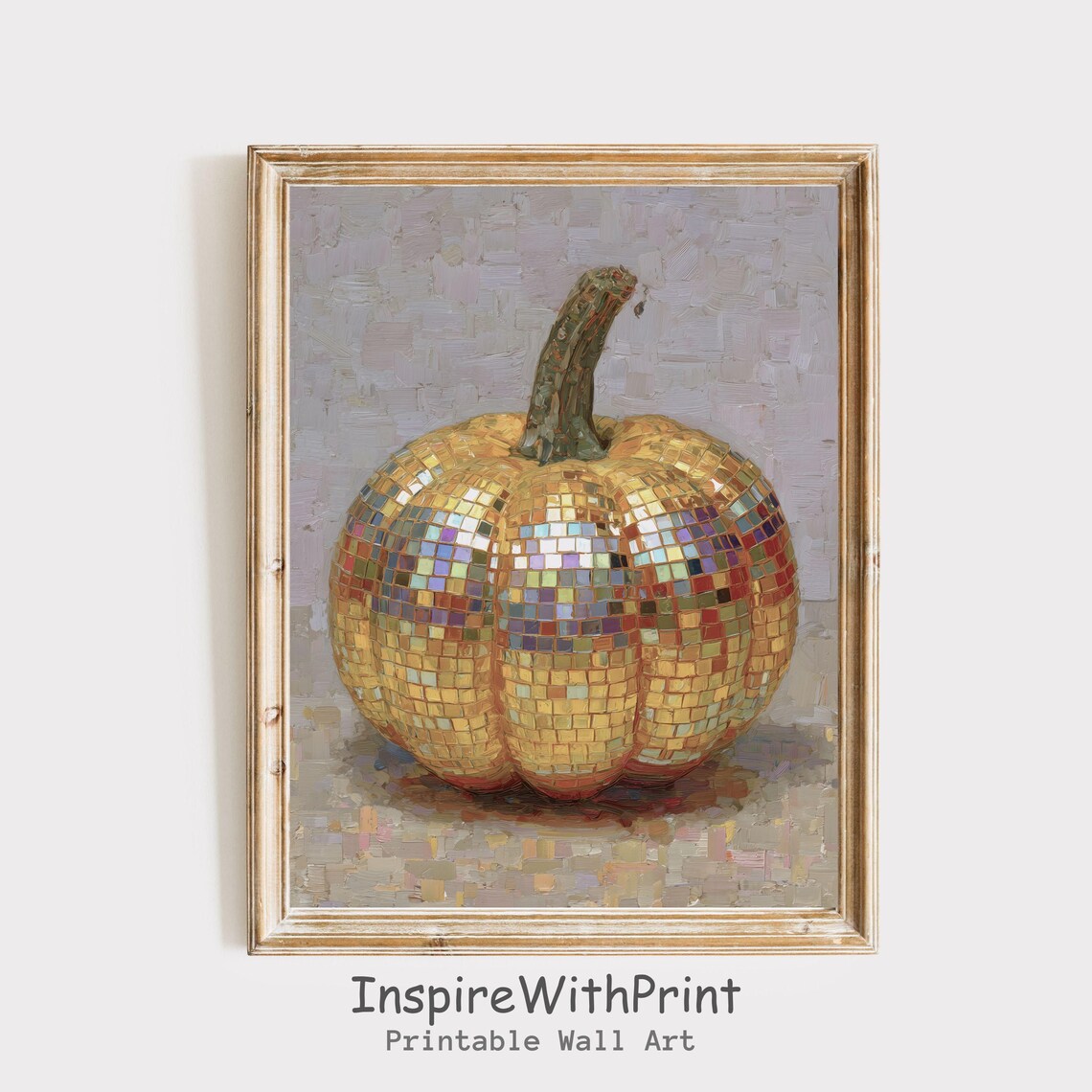 Gold Disco Ball Mosaic Pumpkin Trendy Fall Art Autumn Decor Wall Print