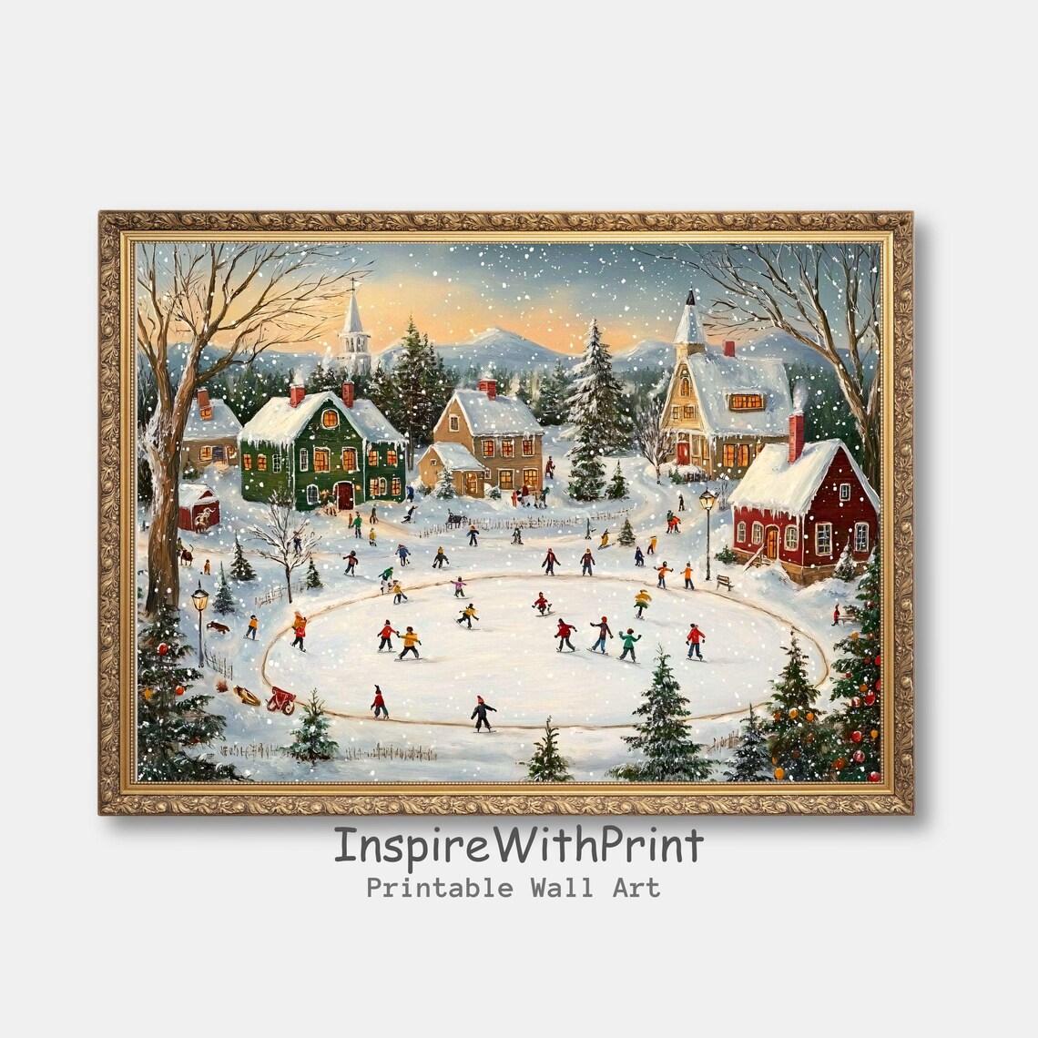 Snowy Christmas Town Vintage Village Art Print