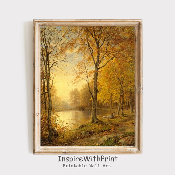Autumn Forest Landscape Poster of Golden Trees by a Quiet Lake