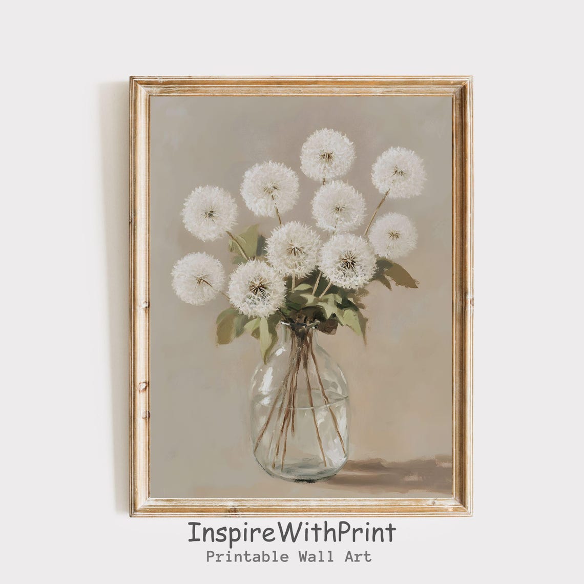 White Dandelion Seed Heads Bouquet In Glass Vase Botanical Poster