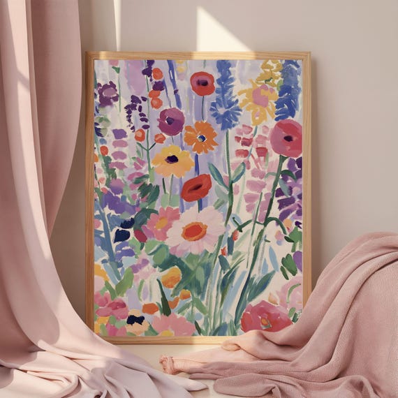 Abstract Flower Oil Painting Pastel Flowers Wall Art Henri Matisse Inspired Colorful Print