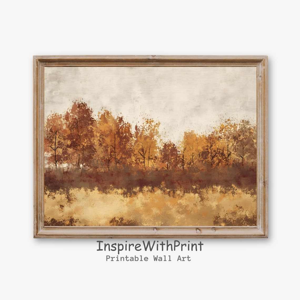 Textured Rustic Autumn Tree Line in Amber Rust and Gold Tones Poster