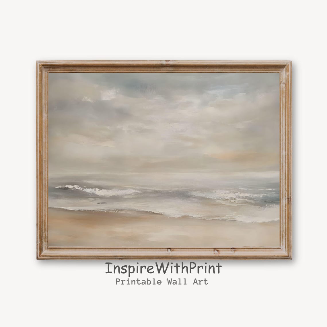 Neutral Beige Beach Ocean Waves Minimalist Vintage Coastal Art Poster