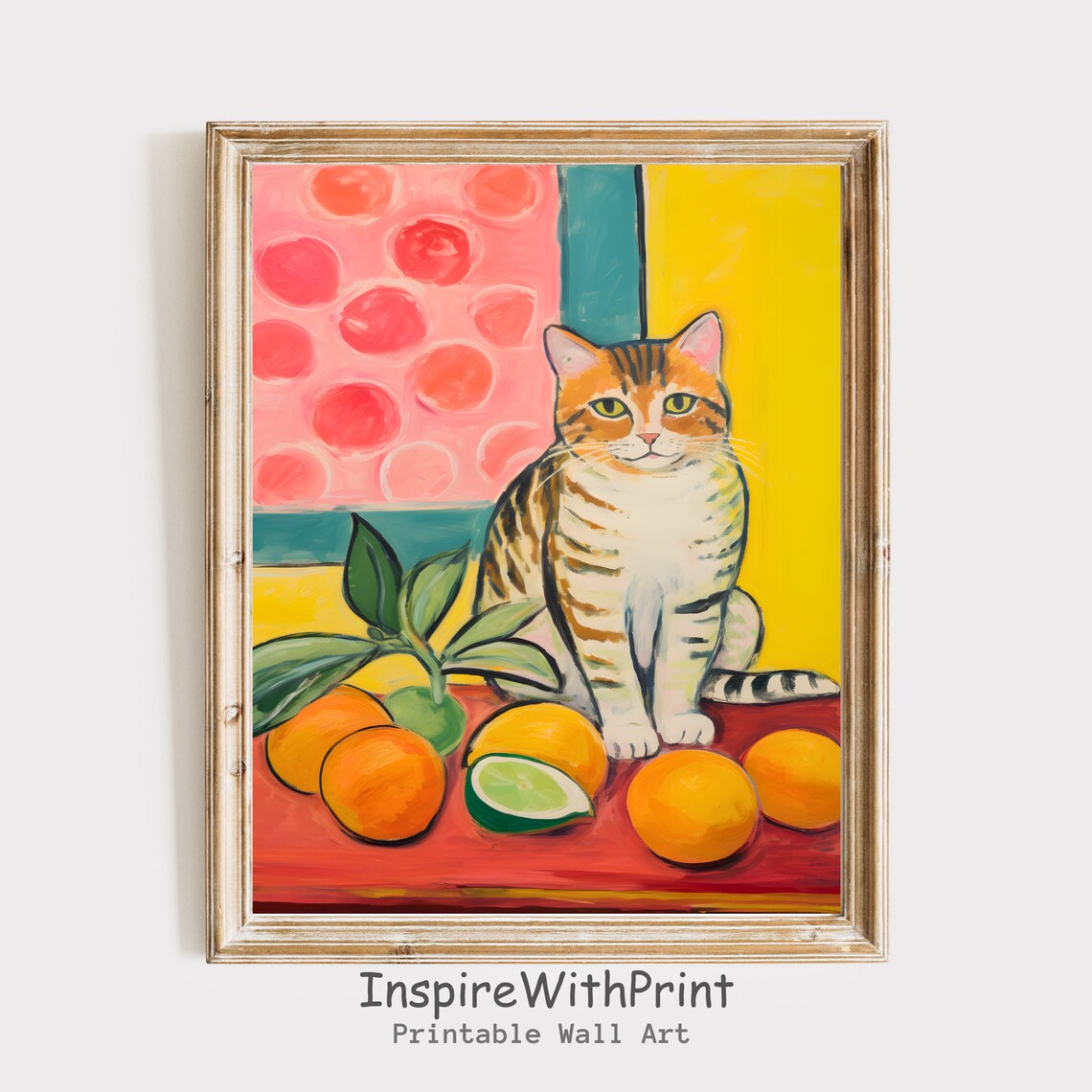 Cat With Fruits, Matisse-Inspired Art Print